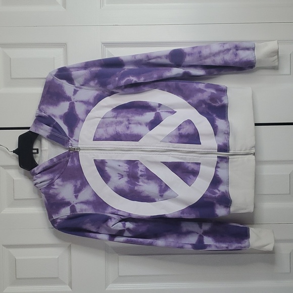 Reversible Peace Sign Jacket Purple & White Pockets Vintage NO TAG - Picture 1 of 7
